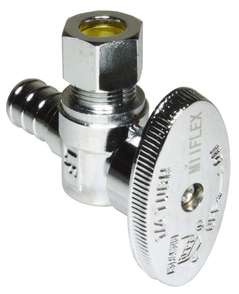 Miiflex Heavy Duty Chrome Plated Brass 1/4 Turn Angle Valve 1/2" PEX B In x 3/8" COMP Out (5 Pack) - Image 2